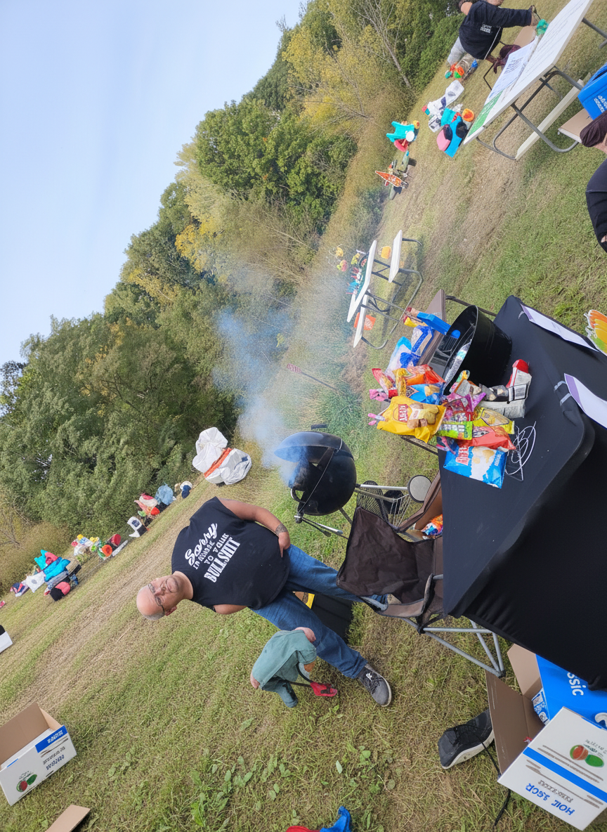 Hot dogs, chips, water, and a first aid station at the Kids Bridge Weekend snack table